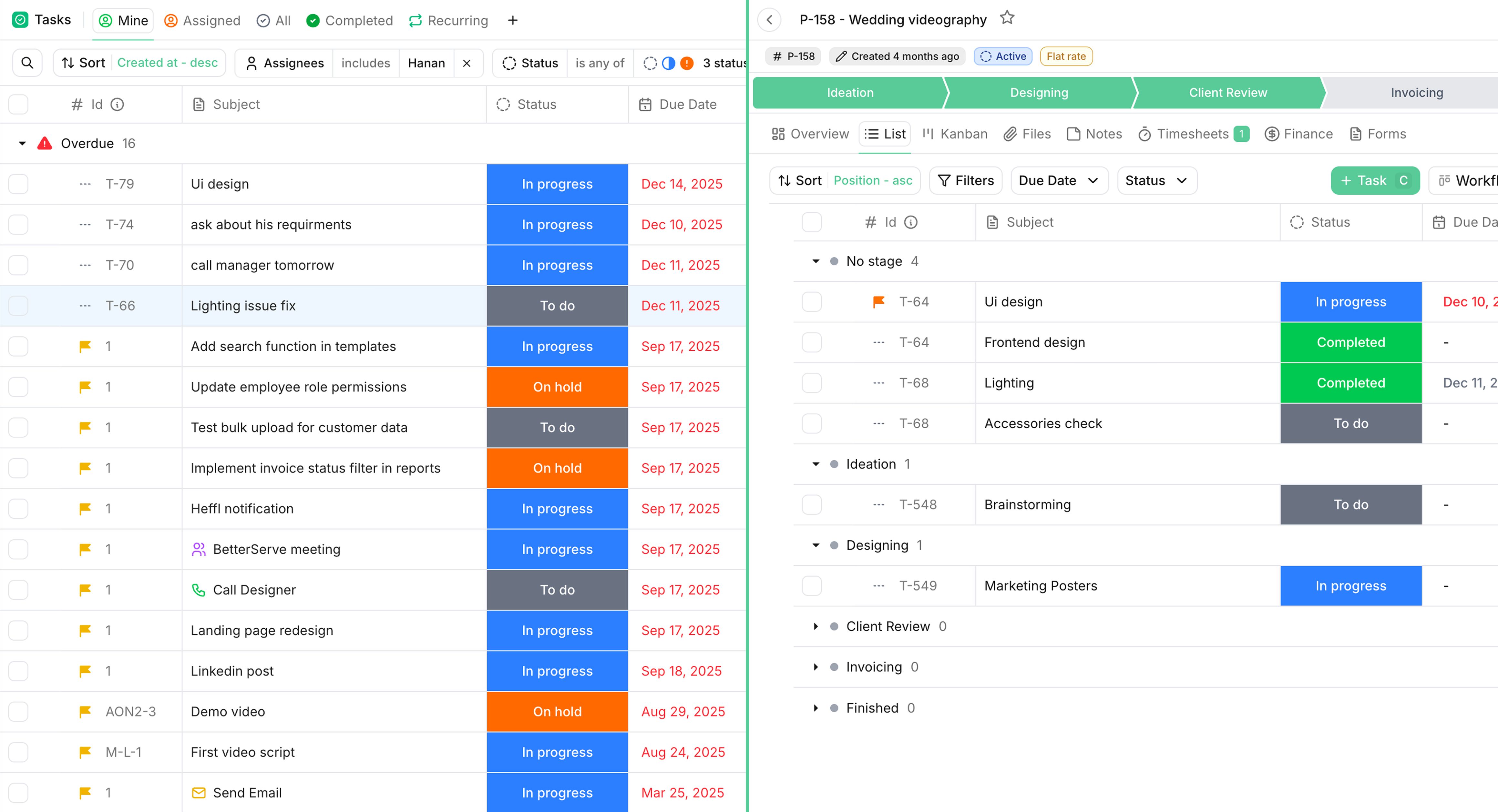 tasks vs project