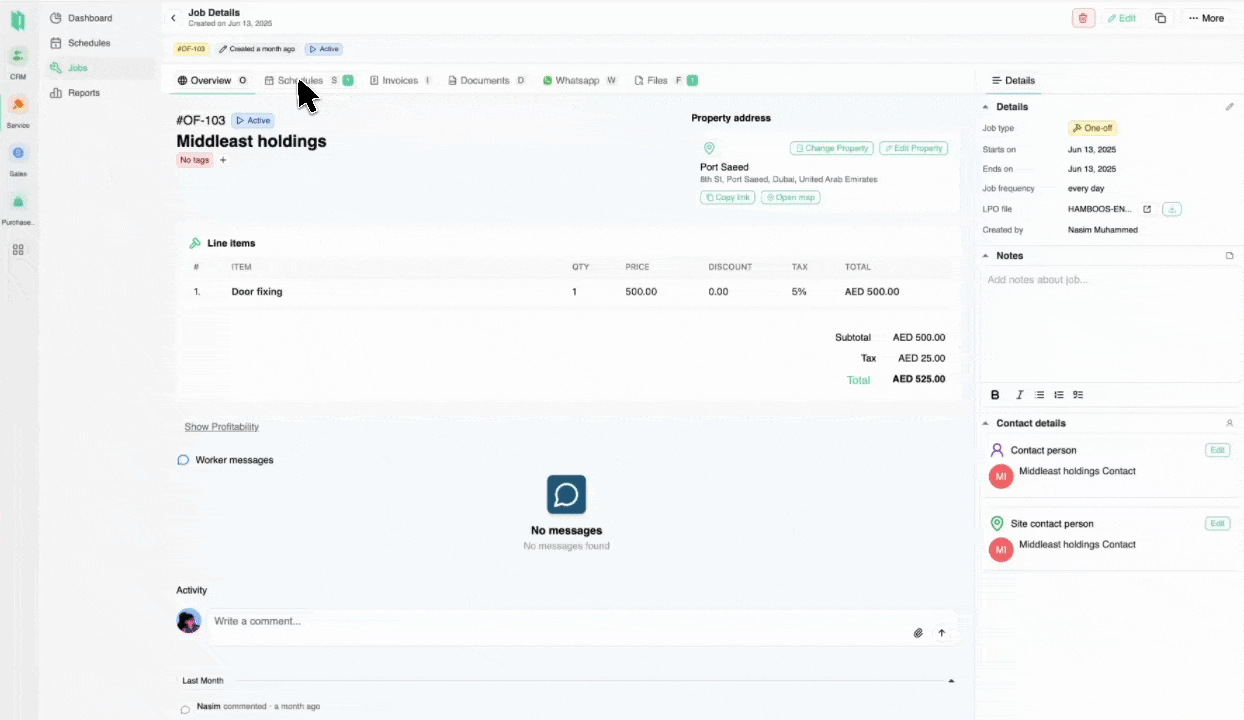 All-in-one contract job details page in Heffl